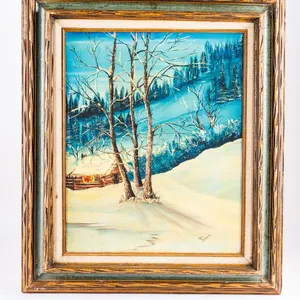 Vintage Winter Cabin Painting