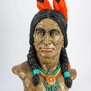 Vintage Native American Chief Painted Plaster Bust