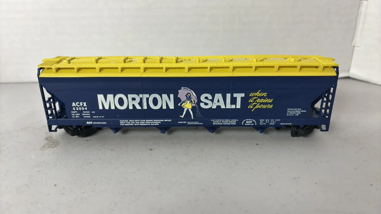 HO Scale Morton Salt Covered Hopper Car - Plastic