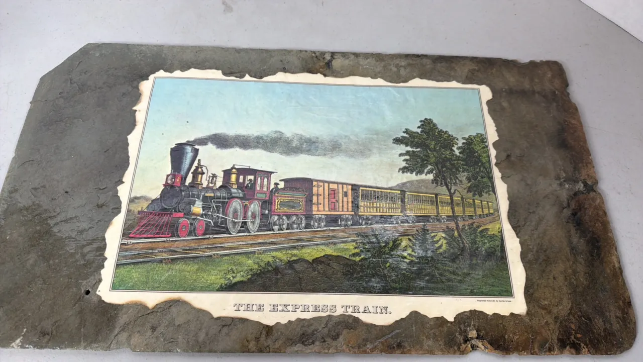 Express Train Picture On A Piece of Slate