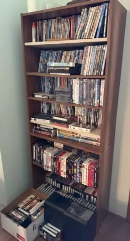 Bookcase, DVDs, VHS