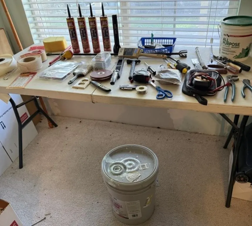 Paint, Joint Compound, Roof Patch, Screw Drivers,
