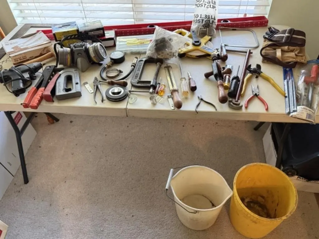 2 Buckets, C-Clamp, Screw Drivers, Level, Screws,
