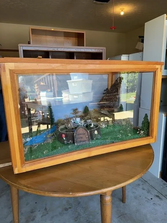 Miniature Fairy Garden in Wood Display Case