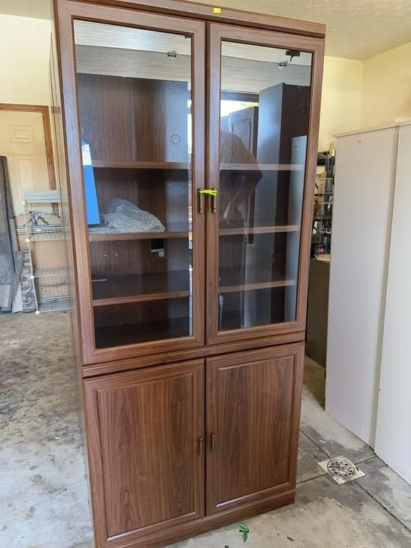 Walnut Display Cabinet with Glass Doors