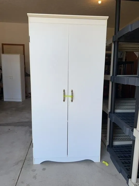 Modern White Engineered Wood Pantry Cabinet
