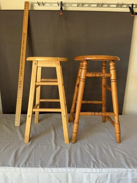 Wooden Round Counter Bar Stools Pair
