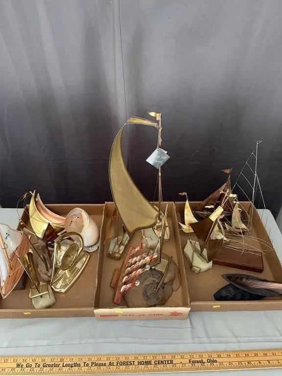 Mid Century Brass & Metal Sailboat Sculptures