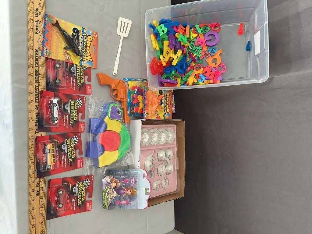 Assorted Kids Toys: Cars, Dolls, Tea Set