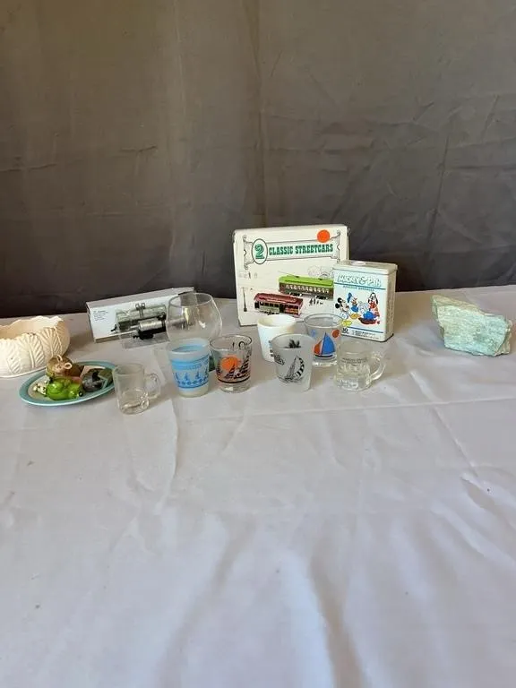 Disney Tin, Model Trains & Glassware Lot
