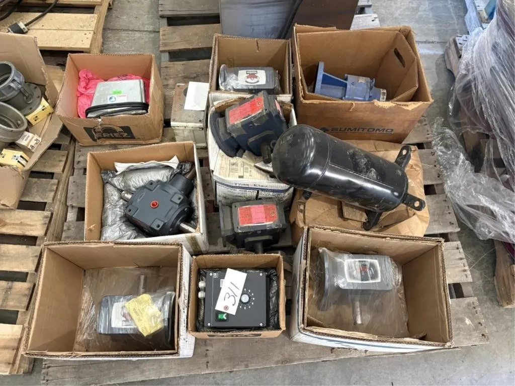 Pallet of Gear Boxes, Pump, Controls