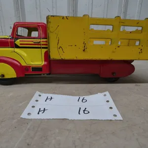Vintage Marx Manufacturing Co. Pressed Steel Stake Truck, Red and Yellow, Late 1940s-Early 1950s