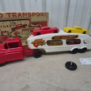 Marx Lumar Cross Country Auto Transport Truck, Pressed Metal, with 4 Plastic Cars and Original Box