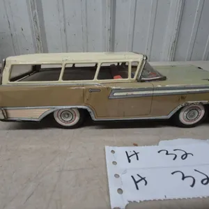 Vintage ET Japan Tinplate 1959 Ford 4-Door Station Wagon Toy, Two-Tone Cream and Tan Body, Friction