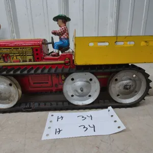 Vintage Marx Tin Litho Wind-Up Tracked Tractor with Dump Bed and Driver, 1950s 14” Working