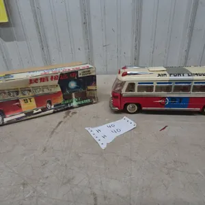 Vintage Shanghai Toys ST-529 Airport Limousine Tinplate Friction Bus, Red and Cream, 14.6”