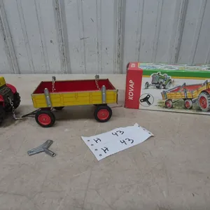 Kovap Zetor 25A Wind-Up Tin-Litho Tractor and Trailer Set with Original Box and Key, 12”