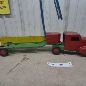Vintage Wyandotte Pressed Steel Streamline Truck with Ladder Trailer, Red, Green and Yellow, 23”
