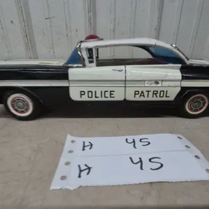 Vintage Japan Tinplate Friction 1959 Chevrolet Impala Police Patrol Car with Red Roof Siren, 12”
