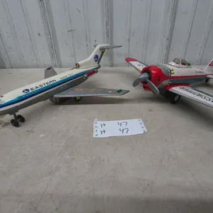Vintage Grasshopper BC-3 Tin Toy Airplane 12”×15” and Eastern Boeing 727 Tin Toy Jet, 16”×13”