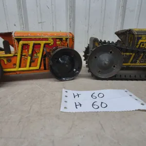 Vintage Tin Litho Wind-Up Toy Tractors, Wheeled and Crawler Styles, Marx and Made in Canada, 8”