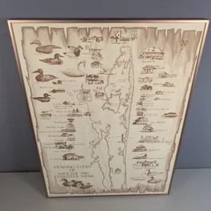 Rick Romano 1987 Framed Back Bay & Currituck Sound Gunning Clubs Map Print