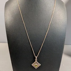 Sterling Silver Light Green Stone Pendant Necklace