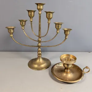 Brass 7-Light Candelabra and Chamberstick Candle Holder