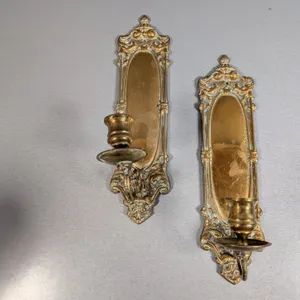 Pair of Rococo Style Cast Brass Wall Sconce Candleholders