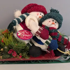 All That Sparkles Snowmen on Sled Holiday Centerpiece