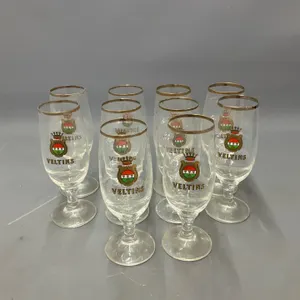 Set of 10 Veltins Stemmed Beer Glasses with Gold Rims