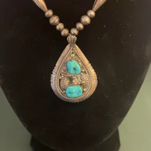 Signed Navajo silver and turquoise necklace – vintage