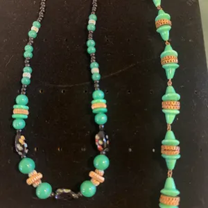 Unusual vintage glass bead necklace and bracelet