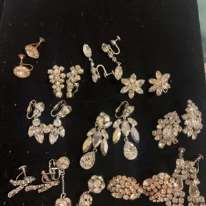11 pairs vintage rhinestone earrings