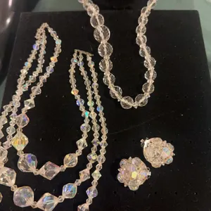 Two vintage aurora borealis iridescent beaded necklaces etc