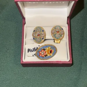 Vintage mosaic earrings and PIN