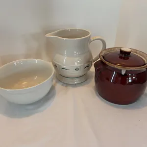Lot of three ceramic items including a Longaberger pitcher