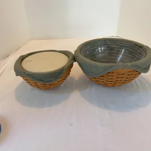 Set of 2 Longaberger Bowl Baskets  with liners and plastic protectors
