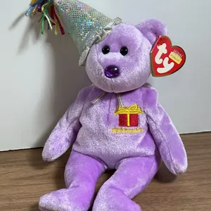 Ty Beanie Babies Birthday Bear February w/Tag & Party Hat