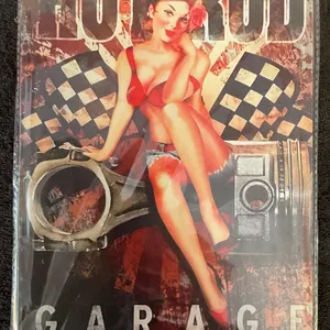 Vintage-style Hot Rod Garage Pin-Up Metal Sign