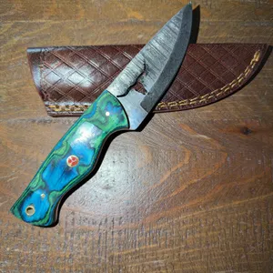 Damascus Steel Knife and Leather Sheath