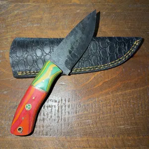 Damascus Steel Knife and Leather Sheath
