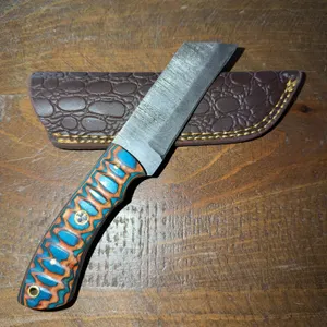 Damascus Steel Knife and Leather Sheath