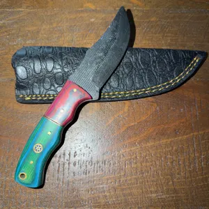 Damascus Steel Knife and Leather Sheath