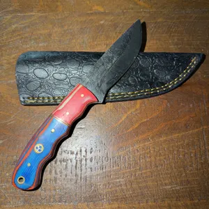 Damascus Steel Knife and Leather Sheath