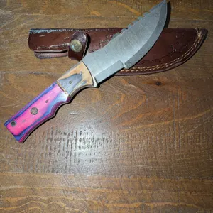 Damascus Steel Knife and Leather Sheath