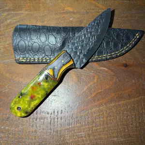 Damascus Steel Knife and Leather Sheath