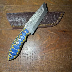 Damascus Steel Knife and Leather Sheath