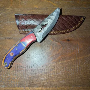 Damascus Steel Knife and Leather Sheath