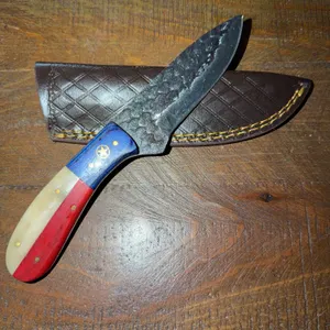 Damascus Steel Knife and Leather Sheath